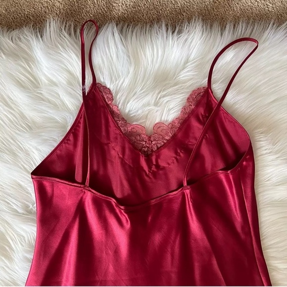 Vintage Kathy Ireland Babydoll Satin Slip Dress Medium Red - Picture 6 of 7